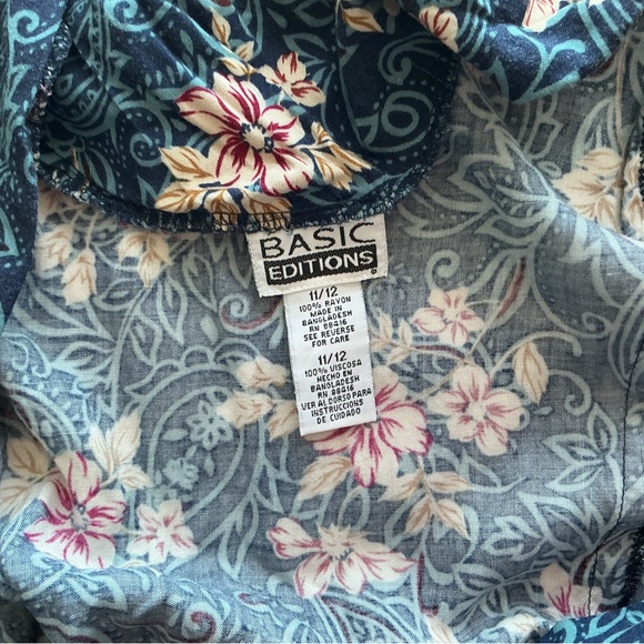 Basic Editions Navy Floral Button-Front Dress - Picture 5 of 8